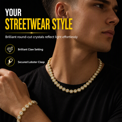 Men's Hip Hop Round Rhinestone Necklace Fully Paved Crystal Chain for Street Dance