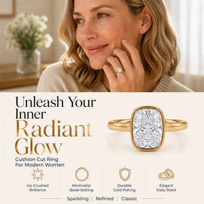 Women's Elegant Ice-Cut Cushion Bezel Ring