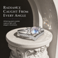 Vintage Gothic Crescent Moon Moonstone Ring with Platinum Plated V Shaped Prong Setting