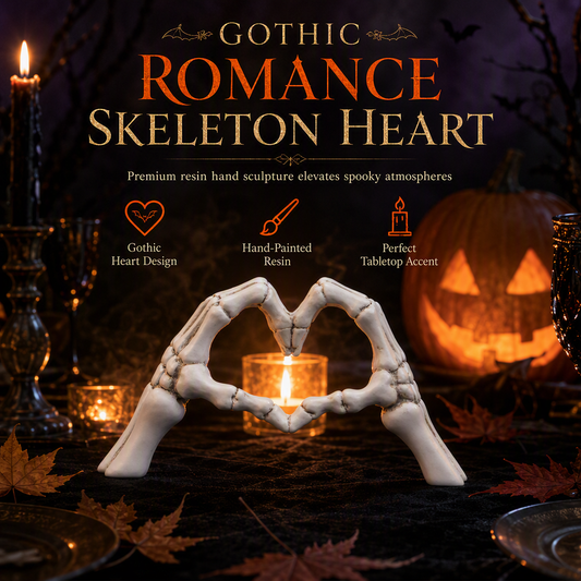 🎃New Arrival🔥Halloween Resin Skeleton Figurine with Heart Hand Gesture for Home Bedroom Desktop Decoration
