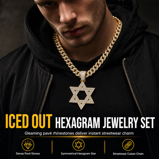 ✨Hip Hop Iced Out Rhinestone Hollow Star of David with 50cm Chain