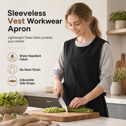 📢📢50% OFF !! ⏰ Water‑Resistant Kitchen Vest Apron – Shoulder‑Supported Taslan Workwear with Divided Utility Pockets 🍳