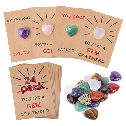 💓24 Pack Valentines Cards with Heart-Shape Crystals-Valentines Day Gifts for Kids