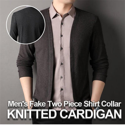 Men's Fake Two Piece Shirt Collar Knitted Cardigan