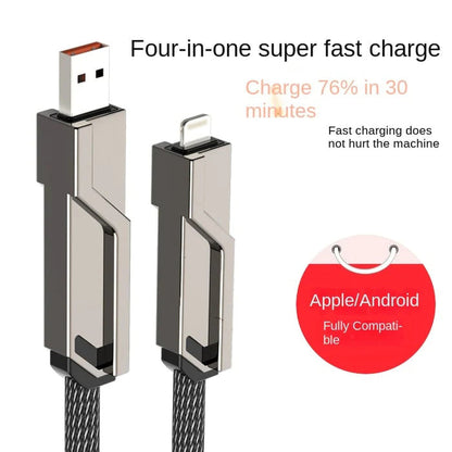 4-in-1 [60W Fast Charging & Data Sync] Flat Braided Anti-Tangle Charger Cord with Velcro