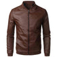 Men's Slim-fit Stand Collar PU Leather Jacket
